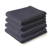 Encasa XO Serviettes de Cuisine et Gants de Toilette en Coton | Gris | Torchon Texturé et à Tissage Plat | Ensemble de Torchons | 70x45 cm | Réutilisable et Séchage Rapide Lot de 4