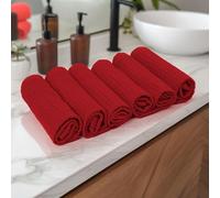 Encasa XO Serviettes de Cuisine et Gants de Toilette en Coton | Rouge | Torchon Gaufré et à Tissage Plat | Ensemble de Torchons | 30x30 cm | Réutilisable et Séchage Rapide Lot de 6