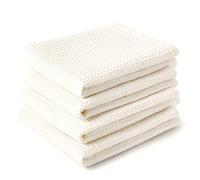 Encasa XO Serviettes de Cuisine et Gants de Toilette en Coton | Solide au Blanc | Torchon Texturé et à Tissage Plat | Ensemble de Torchons | 70x45 cm | Réutilisable et Séchage Rapide Lot de 4