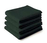 Encasa XO Serviettes de Cuisine et Gants de Toilette en Coton | Vert foncé | Torchon Texturé et à Tissage Plat | Ensemble de Torchons | 70x45 cm | Réutilisable et Séchage Rapide Lot de 4