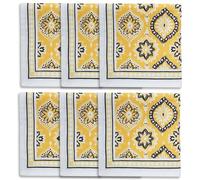 Encasa XO Serviettes de Table Lot de 6 | Serviettes en Toile de Coton avec Impression en Bloc Jaune-03-45x45 cm | Impression Manuelle Jaipur Sanganeri