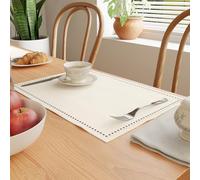 Encasa XO Sets de Nappes de Table Lot de 4 | Pur Coton avec Design Brodé | Naturel | Taille Rectangulaire 48x32 cm - Set de Table | Lavable en Machine