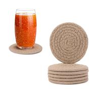 Encasa XO sous-Verres, Lot de 6 | Couleur Beige | Ronds, diamètre 9 cm | Coton côtelé Fait à la Main | Absorbants et résistants à la Chaleur | pour thé, Table Basse et Bureau