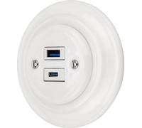Encastré Porcelaine Rétro USB-A I USB-C Prise double I PR1 blanc