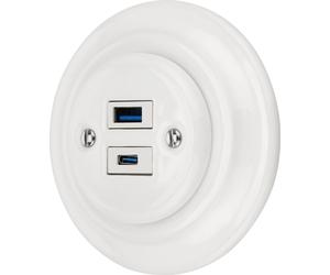 Encastré Porcelaine Rétro USB-A I USB-C Prise double I PR1 blanc