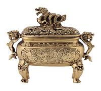Encens Brûleur Antique Bronze Cuivre Encens Porte-Bâton Chinois Dragon Brûleur D'encens Encensoir Cendrier Catcher avec Couvercle pour Bureau À La Maison Hôtel Tea House Utiliser
