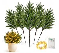 Enchanted Evergreen Pine with Lights Twinkling Artificial Vase，10pcs | Lighted Artificial Pine Branches,Fairy Tree Olive Branch Style,Glowing Holiday Centerpiece Ideal for Indoor Table Display