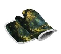 Enchanted Forest Ensemble de gants de cuisine avec cordon, gant de cuisine, isolation thermique, gant de cuisine pour la pâtisserie, la cuisine, le grill, le micro-ondes