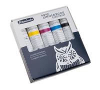 Schmincke - aqua-LINOGRAVURE, set d'impression linoléum avec 5 tubes en 20 ml, 82 005 097, les encres extra-fines pour linoléum, contours nets, impression régulière, couleurs brillantes, meilleure résistance à la lumière.