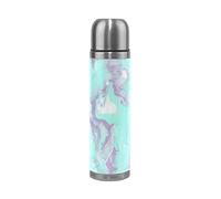 Encre Marbrée Bleu Violet Thermos Café 500 ml Isolée Sous Vide Isothermes en Acier Inoxydable d'Emballage en Cuir Bouteille d'eau Isotherme Tasse