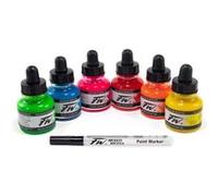 DALER ROWNEY - FW - Set encre acrylique fluo - 6 x 29,5 ml + 1 marqueur