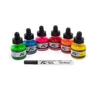 DALER ROWNEY - FW - Set encre acrylique fluo - 6 x 29,5 ml + 1 marqueur
