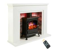 Endeavour Fires Farlington Cheminée Électrique 48" | avec Poêle à Bois Noir, Effet Flamme Réaliste, Cheminée Décorative, Technologie LED à Basse Consommation | Dessus Blanc/Brique Rustique