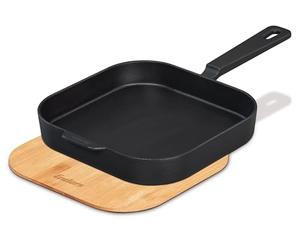 Enders® #8773 Poêle à frire en fonte L, bord haut, répartition et stockage homogènes, utilisable sur le barbecue, le réchaud de camping, la plaque de cuisson ou le feu ouvert, avec planche/couvercle