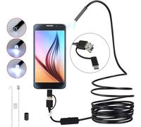 Endoscope 3 en 1 USB MicroType-C Ultra-Mince 8mm Semi-Rigide Caméra d'inspection avec 6 LED IP67 Étanche et Câble Serpen(2m)