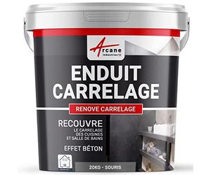 Enduit Carrelage Mur et Sol pour Salle de Bain Cuisine 20 kg Souris | S'Applique sans Primaire Directement sur Carrelage, Forte Adhérence, Finition Lisse, Effet Béton - Arcane Industries