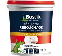 Bostik Enduit de Rebouchage Prêt à l’Emploi - Tous Supports - Rebouchage et Égalisation de Trous et Fissures Jusqu’à 1 cm - Joint Plaque de Plâtre - 1 Pot de 1.5 kg