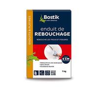Bostik Enduit de Rebouchage Poudre, Enduit Intérieur pour Reboucher Trous et Fissures jusqu'à 5cm, Tous Supports, Boite Carton de 1kg, Blanc