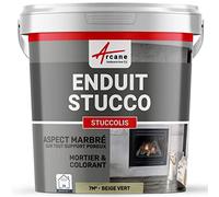 Enduit Stucco Intérieur avec Mortier et Colorant 7 m² Beige Vert | Mortier et Colorant, s'Applique en Intérieur sur Plâtre, Ciment et Béton, Nettoyage à l'Eau - Arcane Industries