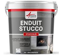 Enduit Stucco Intérieur avec Mortier et Colorant 7 m² Gris Graphite | Mortier et Colorant, s'Applique en Intérieur sur Plâtre, Ciment et Béton, Nettoyage à l'Eau - Arcane Industries