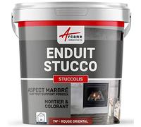 Enduit Stucco Intérieur avec Mortier et Colorant 7 m² Rouge Oriental | Mortier et Colorant, s'Applique en Intérieur sur Plâtre, Ciment et Béton, Nettoyage à l'Eau - Arcane Industries