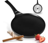 endusor Crêpière Induction 26cm avec Spatule & Répartiteur (Hêtre Allemand) | Triple revêtement anti-adhésif, sans PFOA, pour toutes plaques de cuisson, Galetière