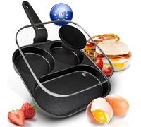endusor Poêle 3 Compartiments Pancakes et Œuf 21cm avec Couvercle | Induction Gaz Céramique Électrique, Poêle à œufs, pour petit-déjeuner œuf pancakes