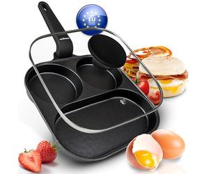endusor Poele à 3 trous pour à oeuf au plat et pancakes de 21cm - Adaptée à toute cuisinière + revêtement anti-adhésif & couvercle | Induction Gaz Céramique Électrique | Pour le petit-déjeuner