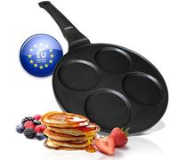 endusor Poele a pancakes induction - Poele pancakes avec un diamètre de 26cm + revêtement anti-adhésif | Plaque à Induction Gaz Céramique Électrique Halogène | 4 trous pour Pancake Blinis Oeuf Crêpe