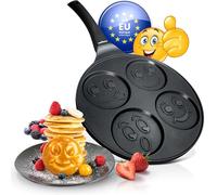 endusor Poêle Pancakes Smiley Enfants (Ø26cm) 4 trous | Revêtement anti-adhésif, Induction Gaz Céramique Électrique, pour Pancakes Blinis Crêpe