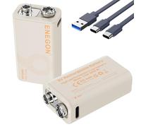 ENEGON 9V 2er-Pack Wiederaufladbare Lithium batterien 3,7Wh/1000mAh Type-C Schnellladung, 9V/0,6A Stabile Leistung, Kompatibel mit Multimeter/Drahtlosem Mikrofon/Rauchmelder und Mehr(Yellow)