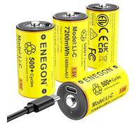ENEGON Lot de 4 accus Rechargeables Lithium C/LR14 1,5V 7200mWh | Câble charge rapide USB-C, adapté pour lecteurs CD, lampes de poche, radios, jouets et lampes de camping