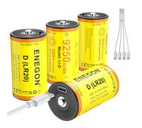 ENEGON Lot de 4 Piles D Rechargeables - 9250 mWh - Cellules D 1,5 V LR20 avec Câble USB-C (Charge 5V) - pour Voitures Télécommandées, Lampes de Camping, Lampes LED Portables et Éclairage d'urgence