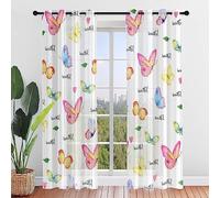ENEN Lot de 2 Rideau Voile, Rideau Voilage Translucides Rideaux avec Oeillets pour Salon, Coucher Voilage Fenetre, Moderne Panneaux de Rideaux Intérieurs (132x213cm,Papillon Rose)