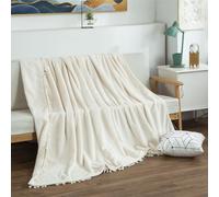 ENEN Plaid Couverture Polaire Doux et Chaude avec Pompon - Couverture de Lit et Jeté de Canapé Flanelle Chambre Sofa,Plaid Personnalisé Couverture Ultra Douce et Duveteuse (100 * 150CM,Beige)