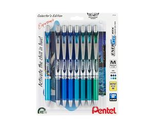 EnerGel RTX BL77XCHIBP8M Lot de 8 stylos rétractables à encre gel liquide, pointe métallique, trait moyen, encre assortie, 0,7 mm