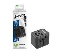 Energizer - Adaptateur de Voyage International Universel - Prises France/Europe/US/UK/AU - 2 Ports USB-A 12W - Compact & Sécurisé - Noir