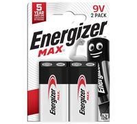 Energizer Max - Pile 9V (Lot de 2) - Alcaline Neuf Volts - Énergie Longue | durée - pour Les Détecteurs de Fumée et Les Radios - Emballage 100% Recyclable et sans Plastique - Conservation 5 Ans