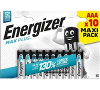 Energizer Max Plus - Piles AAA (Lot de 10) - Micro LR03 Alcaline - Puissance Qui Dure 130% Plus Longtemps - Idéales pour Les appareils du Quotidien - Emballage 100% Recyclable - Conservation 12 Ans