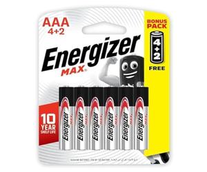 Energizer Max Promo Pack Batterie, Taille AAA, Pack de 4Plus2 Blister Card - 4+2