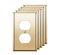 ENERLITES Duplex 7721-PB-5PCS Lot de 5 sorties femelles en métal, plaque murale, couvercle de sortie en acier inoxydable, résistant à la corrosion, taille 11,4 x 7 cm, répertorié UL, laiton poli, doré