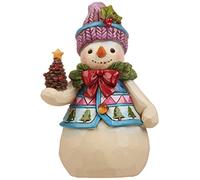 Enesco Jim Shore Heartwood Cr igurine en résine en Forme de Bonhomme de Neige avec Pomme de pin, 12,1 cm, Blanc, Rouge, Vert, Bleu