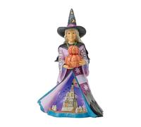 Enesco Jim Shore Heartwood Cr igurine de sorcière d'Halloween tenant des citrouilles avec scène de cimetière lumineuse, 21 cm, multicolore
