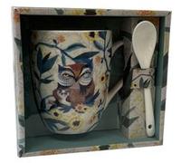 Enesco Mug avec cuillère Les Chouettes de Michelle Allen en céramique Hauteur 10.5 cm - Largeur 8.5 cm - En céramique - Blanc - Hauteur 10.5 cm - Largeur 8.5 cm BEIGE G