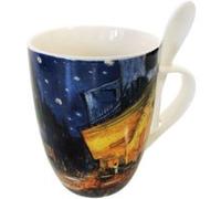 ENESCO Mug cuillère VAN GOGH - Terrasse du Café le Soir - En céramique - Bleu et jaune - Hauteur 10.5 cm - Largeur 8.5 cm BLEU ET JAUNE G