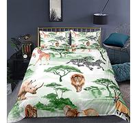 Enfants Adolescents Ensemble de Literie Animal 3D Microfibre Jungle Léopard Lion Girafe Rhino Zèbre Dessin Animé Housse de Couette et Taie d'oreiller Parure de lit (Color 4, 140x200 cm)