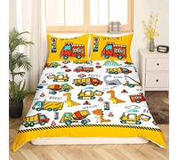 Enfants Construction Housse de Couette Mignon Dessin Animé Dinosaure Parure de Lit 200x200cm pour Tout-Petit Équipement Camions Pelles Voiture Parure Housse de Couette Machinery Camion Dino Decor