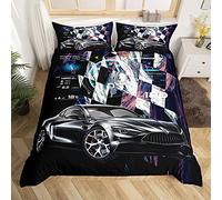 Enfants Construction Parure de Lit 220x240cm Hommes Sports Extrêmes Thème Housse de Couette Moderne Automobile Décor Ensembles de Housse de Couette Plaid Grille Voiture De Course Chambre 3Pcs