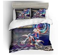 Enfants Parures de Lit avec Taie d'oreiller, Cool Moto Cavalier Housse de Couette Luxe 2 Pièces Single 140x200cm 1 Personne Bleu Noir (Moto Cavalier 4)