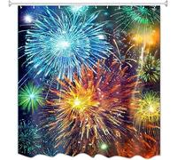 ENFETE Rideau de Douche 3D Feu d'artifice Rideaux de Douche Festivals Imperméable Anti Moisissure Rideau Salle de Bain Décor pour Baignoire Rideau Douche 120 x 200 cm, 8 Crochets